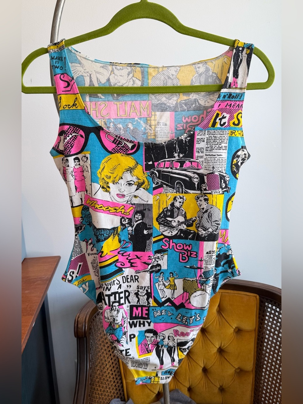 Vintage 80s/90s Neon RocknRoll Leotard Bodysuit Cotton Lycra Large